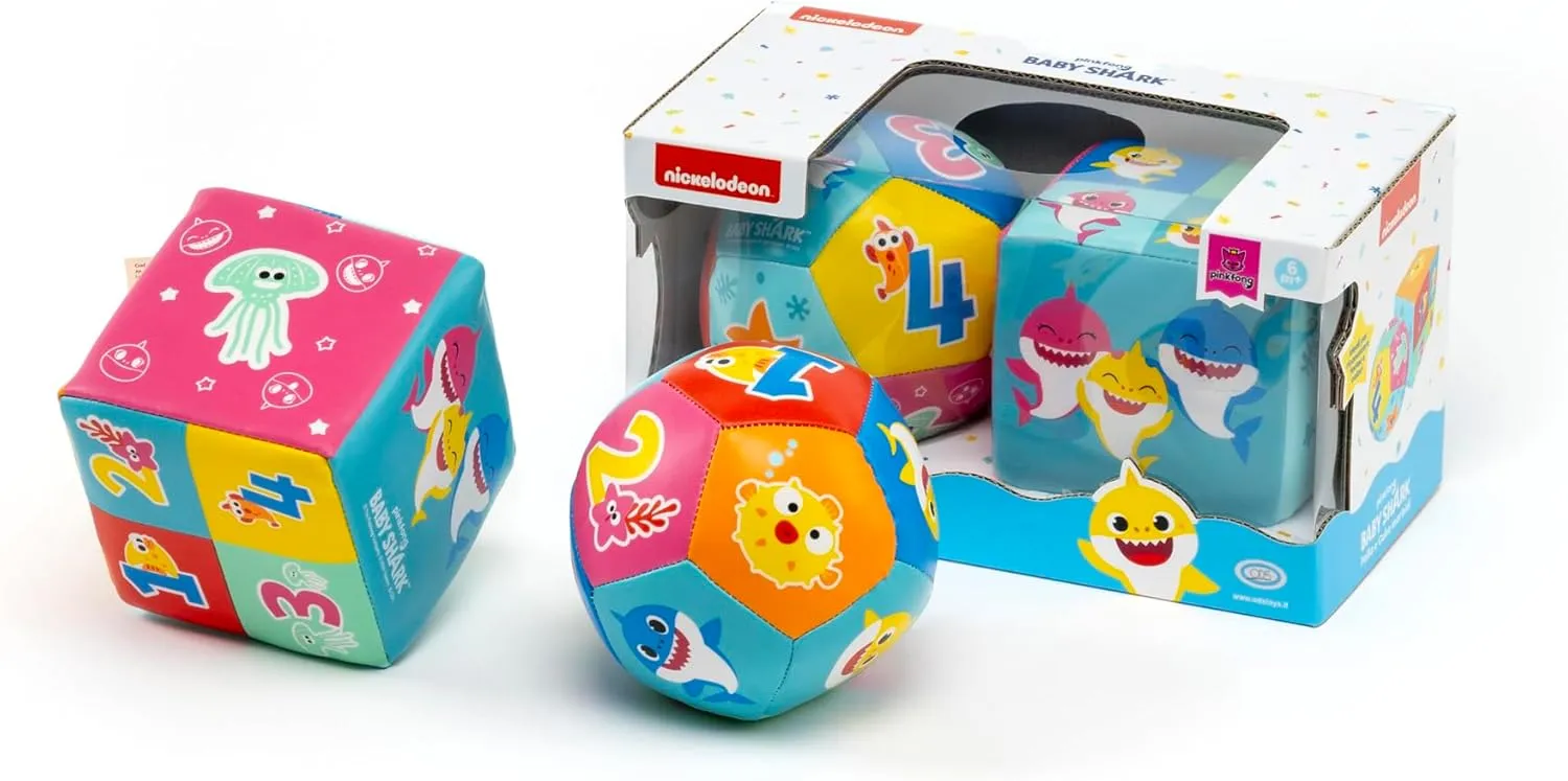 ODS - Baby Shark Ultra Soft Ball and Cube Set for Tactile and Visual Development with Numbers, Faux Leather, Washable with Wet Cloth, Recommended Age  6 Months