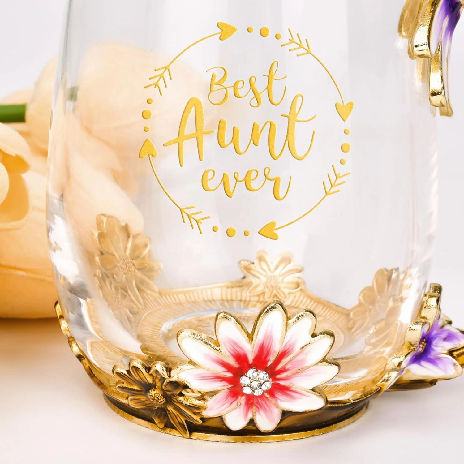 OEAGO Gifts for Aunt from Niece Nephew Tea Cup Cool Birthday Gift Enamel Flower Glass Mugs Christmas Mothers Day New Aunt Announcement Promoted