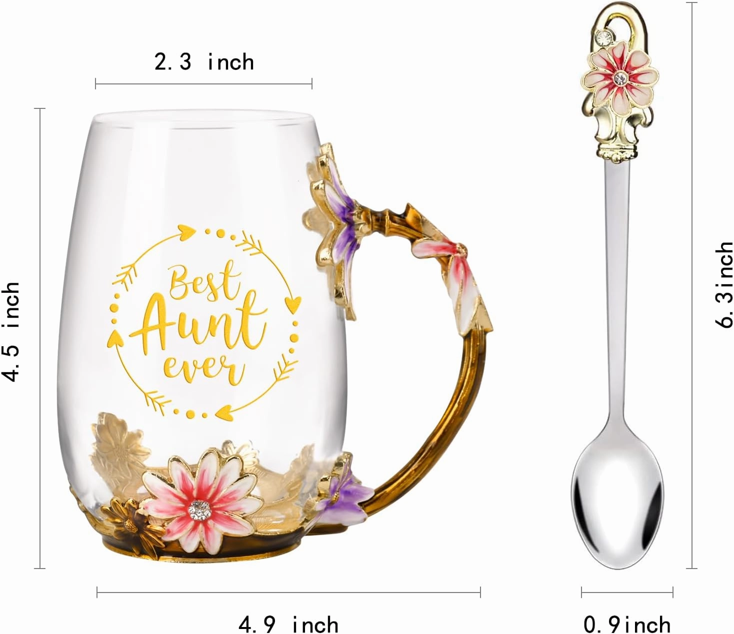 OEAGO Gifts for Aunt from Niece Nephew Tea Cup Cool Birthday Gift Enamel Flower Glass Mugs Christmas Mothers Day New Aunt Announcement Promoted
