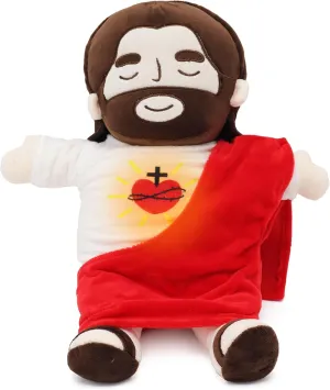 Officially Jesus Plush Breathing Soothing Stuffed Animal Heart of Jesus Toy Savior Doll for Church Sunday School Religious Easter Gift for Kids (Red)