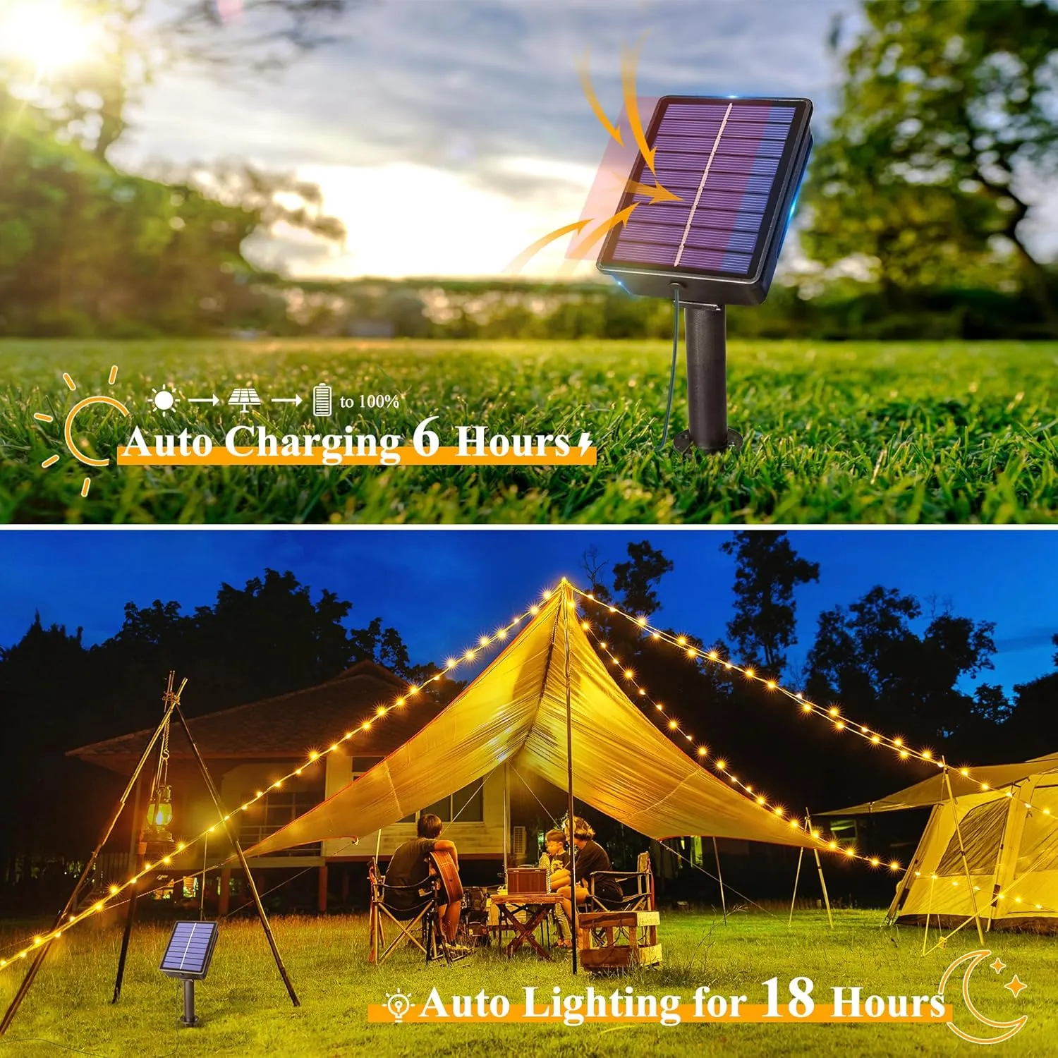 Ollny Solar String Lights for Outside, 2 Pack Total 132FT 400LED Solar Fairy Lights Outdoor, IP67 Waterproof 8 Modes String Lights for Tree Yard Garden Patio Party, Warm White