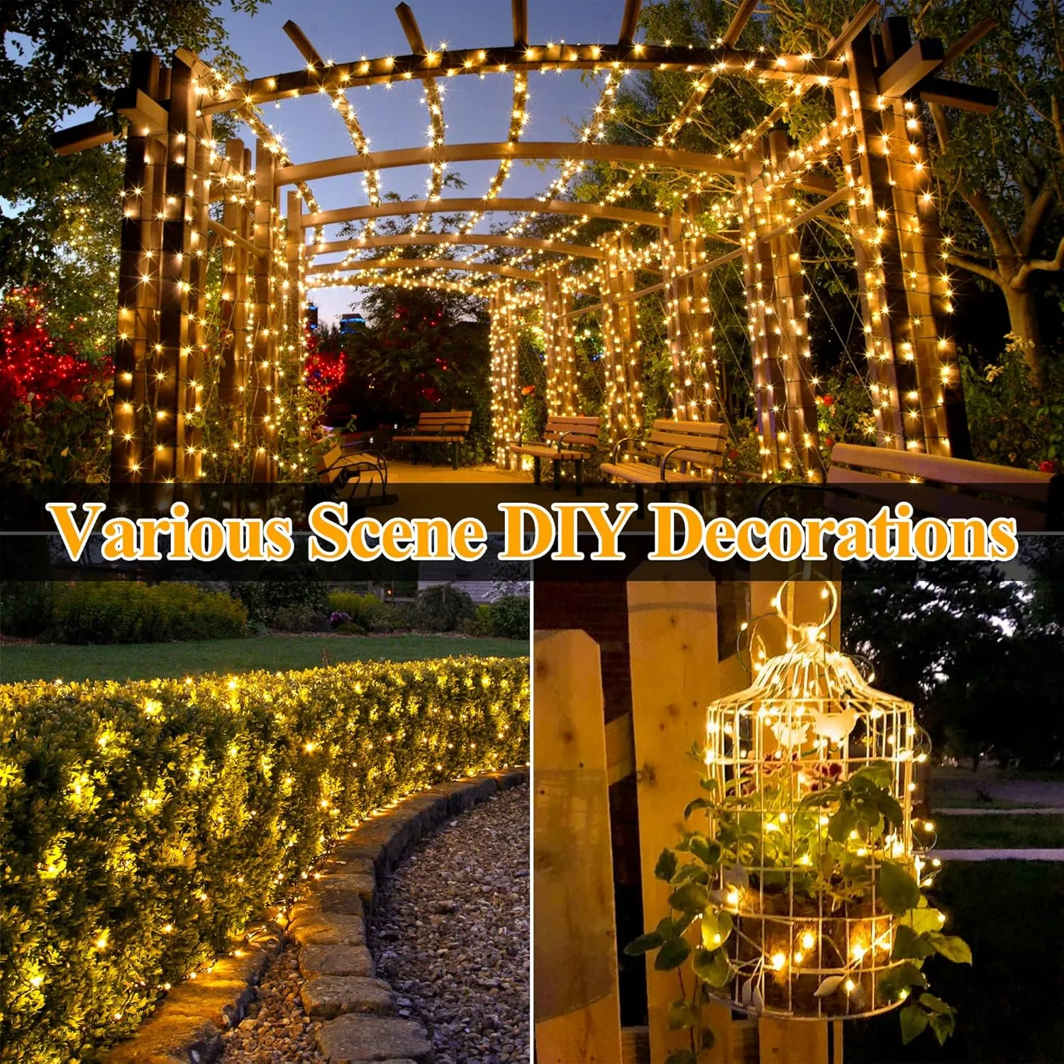 Ollny Solar String Lights for Outside, 2 Pack Total 132FT 400LED Solar Fairy Lights Outdoor, IP67 Waterproof 8 Modes String Lights for Tree Yard Garden Patio Party, Warm White