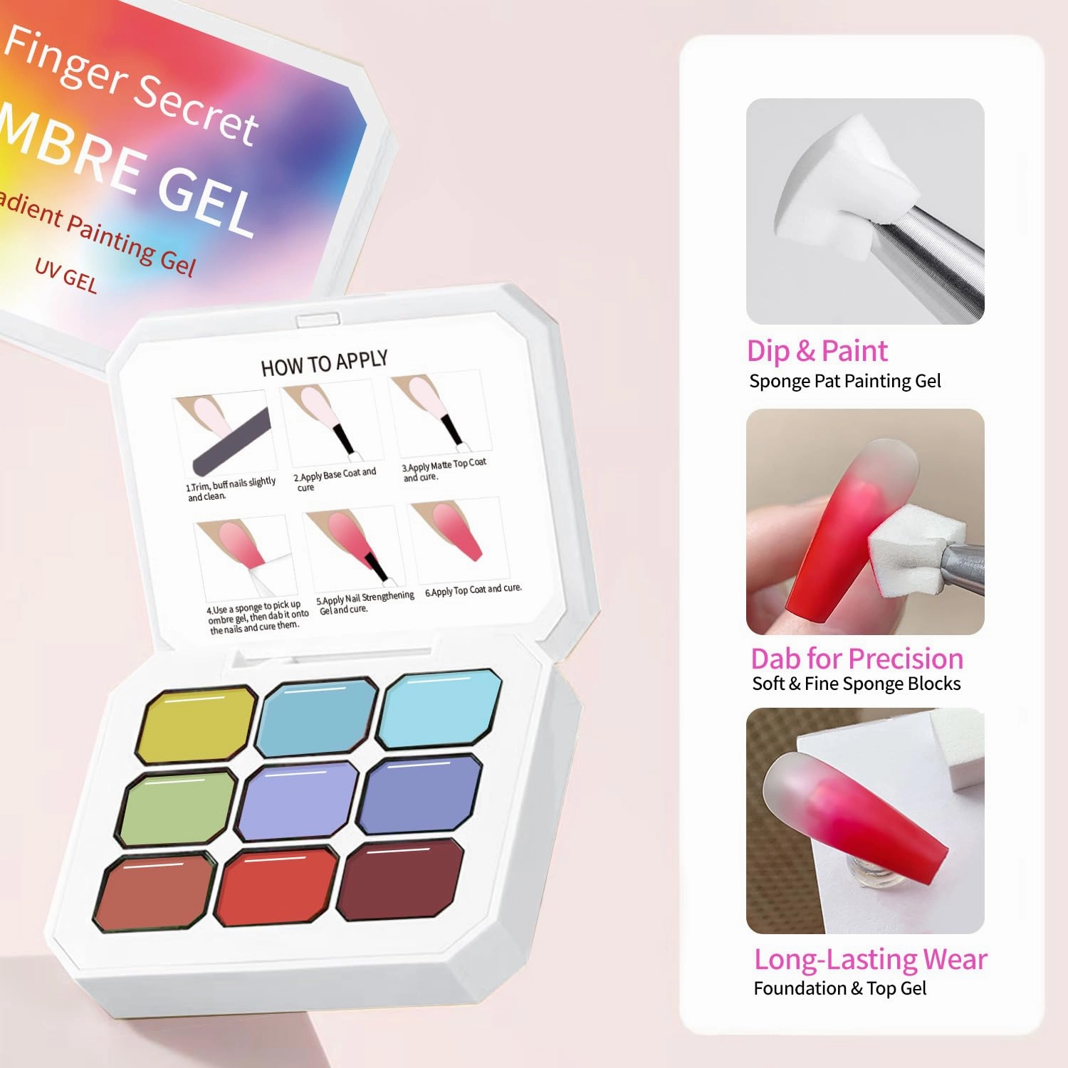 Ombre Gel Polish Nail Sponges for Ombre 9 Series Colorful Blush Effect Gradient painting gel ombre & pat paint for nails Multistyle French Manicure Nail Art DIY Home (A7, 1)