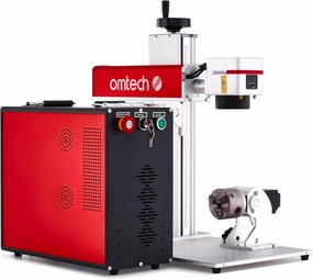OMTech 30W Fiber Laser Engraver with Rotary Axis, LightBurn Compatible MOPA Laser Marking Machine with Red Dot Guide for Metal Color Marking, 7x7 Solid State Laser Marker Etcher for Aluminum Gold More
