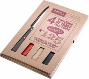 OPINEL No. 125 Table Knives, 4 Piece Set, High Carbon Steel Dinner Knives for Parties, Entertaining, or Everyday Use, Painted Hornbeam Handles, Made in France (Loft)