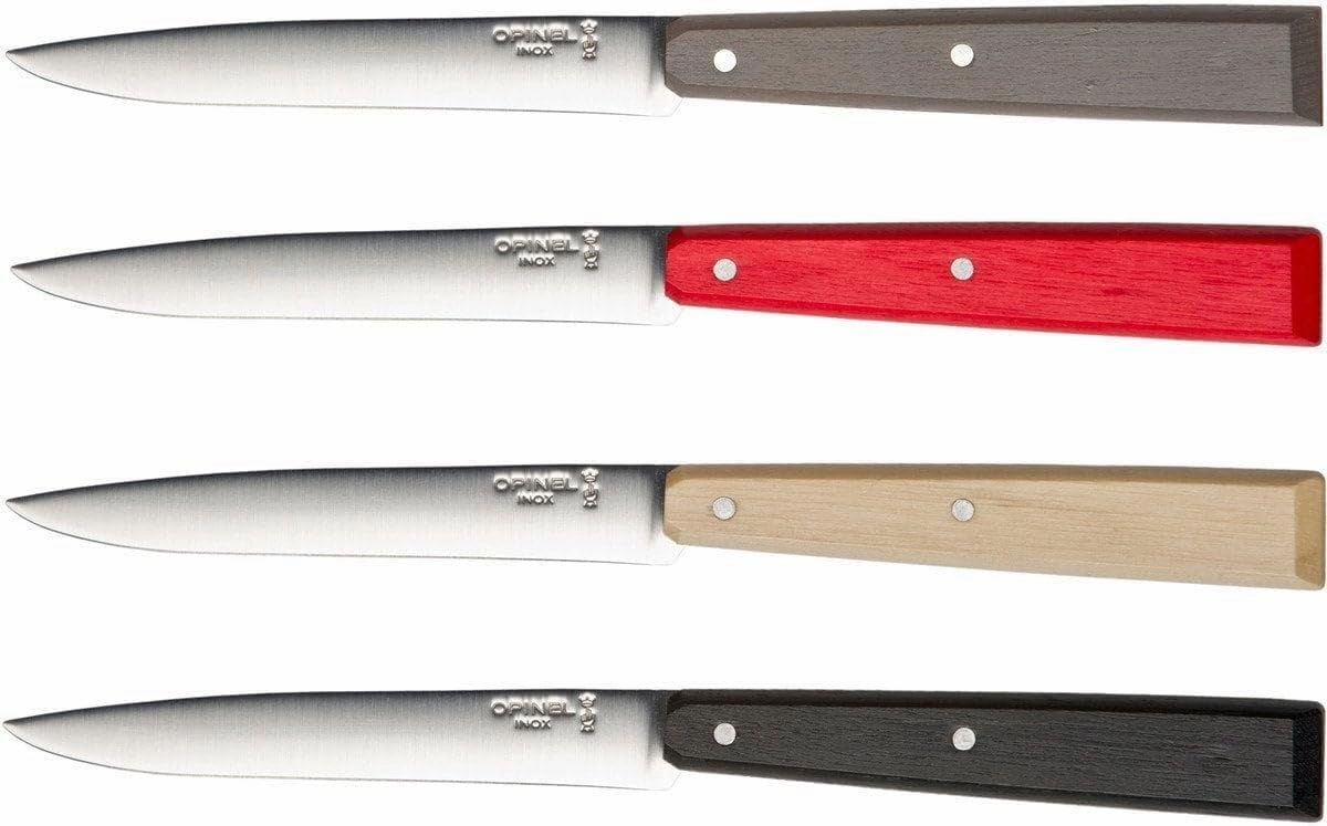 OPINEL No. 125 Table Knives, 4 Piece Set, High Carbon Steel Dinner Knives for Parties, Entertaining, or Everyday Use, Painted Hornbeam Handles, Made in France (Loft)
