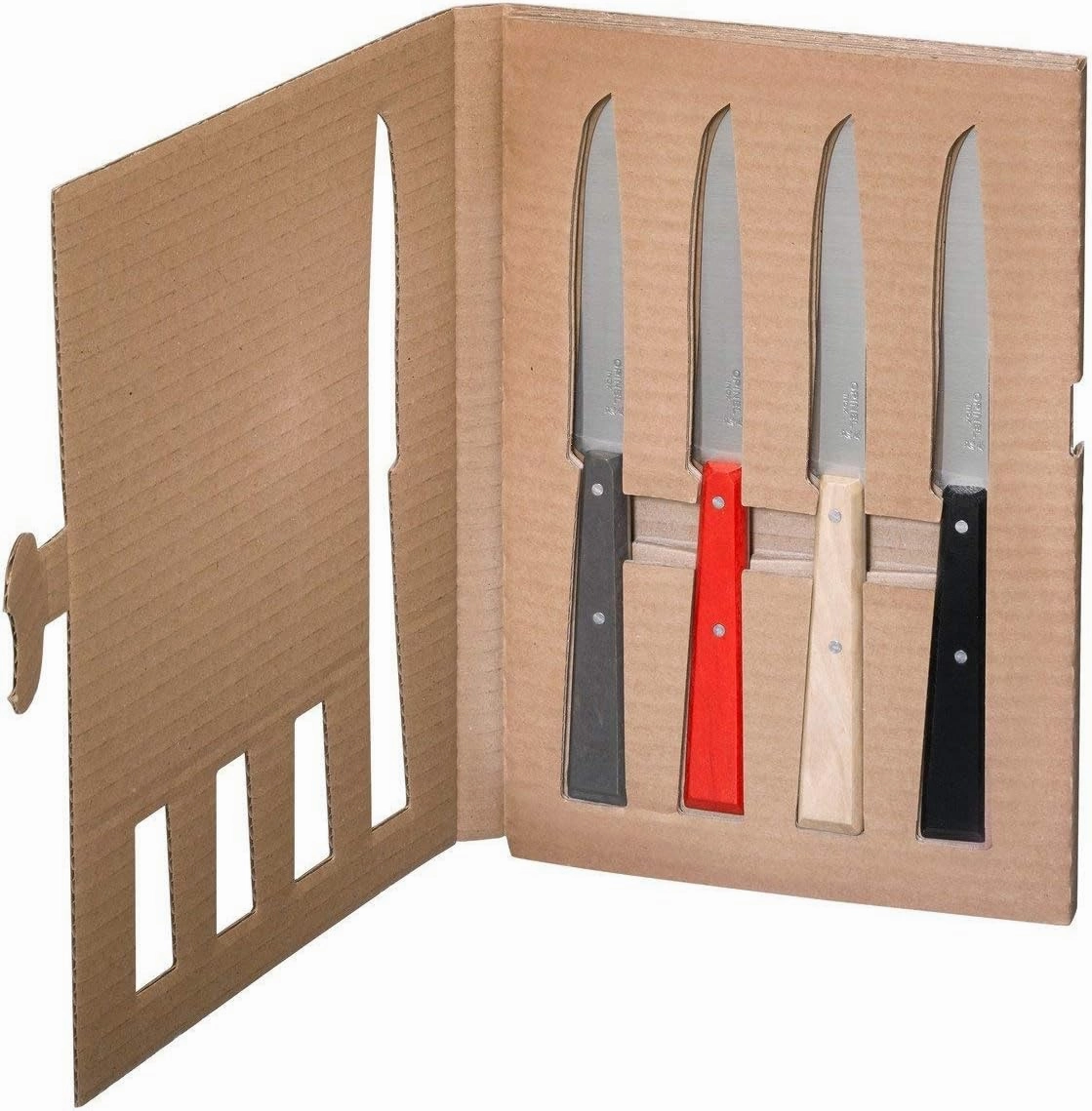 OPINEL No. 125 Table Knives, 4 Piece Set, High Carbon Steel Dinner Knives for Parties, Entertaining, or Everyday Use, Painted Hornbeam Handles, Made in France (Loft)