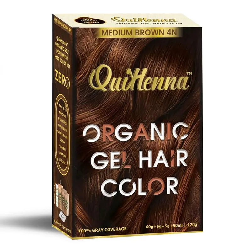 Organic Hair Colour Gel 4N - PPD & Ammonia Free Permanent Natural Hair Color, 100% Grey Coverage, Long Lasting Gel Colour for Men & Women, 120gm 1 Count (Pack of 1) Medium Brown