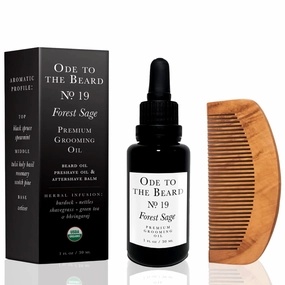Organic Forest Sage Beard Oil & Beard Comb, 3-in-1 Premium Men Grooming Kit Beard Oil, Pre Shaving Oil & Aftershave Beard Balm, For Beard Growth, Beard Conditioner, Spruce-Scented 1 fl oz
