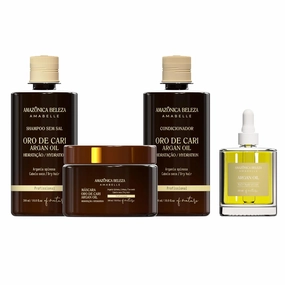 Oro de Cari Deep Hydration Kit   100% Pure Argan Oil, Repair and Strengthens Hair, Complete Hair Nourishment and Hydration (Shampoo, Conditioner, Mask: 10.1 Oz Each, Argan Oil: 2 Oz)