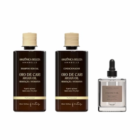 Oro de Cari Shampoo and Conditioner Duo   100% Pure Coconut Oil, Boost of Nutrition & Hydration, Intensive Hydration and Nourishment (Shampoo, Conditioner 10 Oz, Coconut Oil 2 Oz)