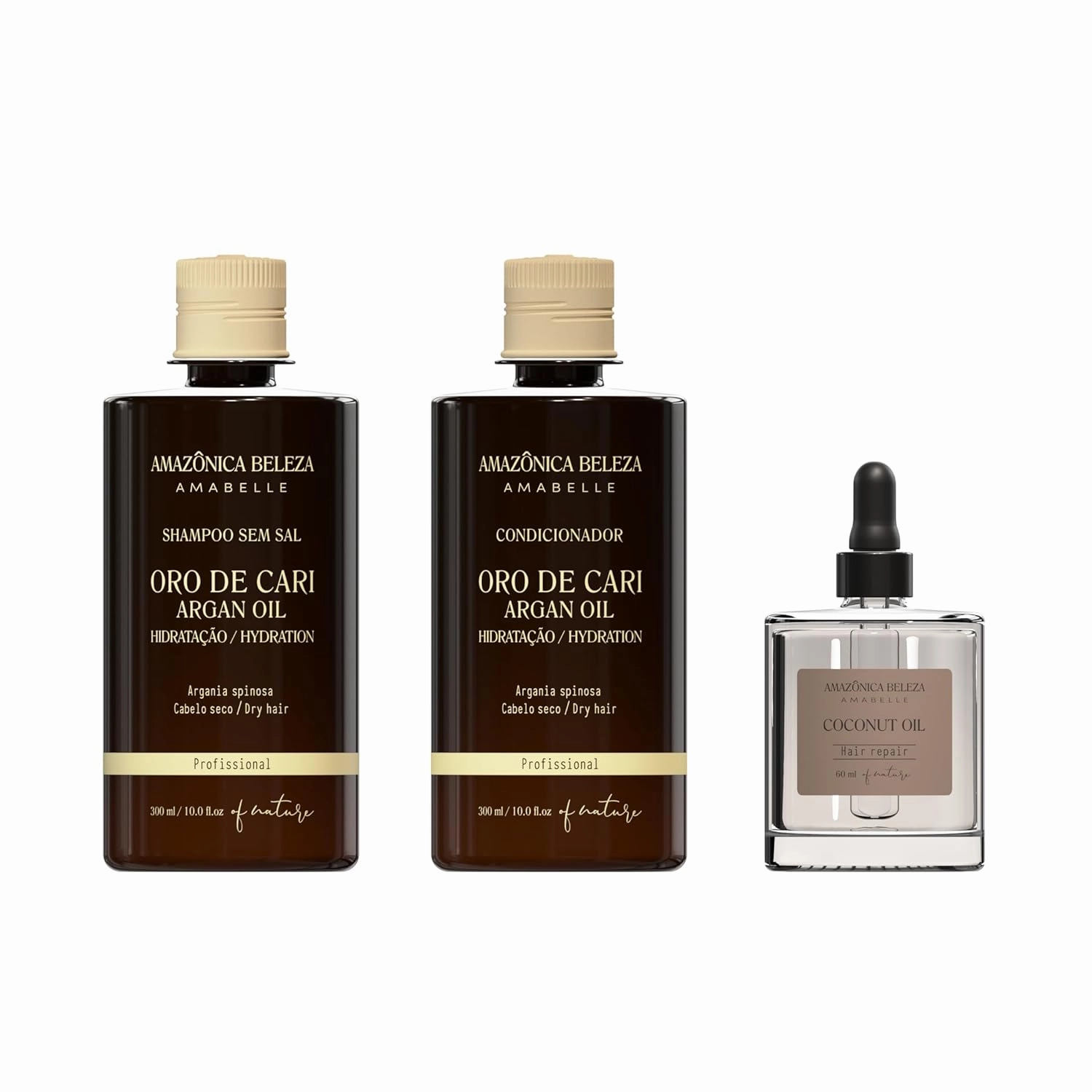 Oro de Cari Shampoo and Conditioner Duo   100% Pure Coconut Oil, Boost of Nutrition & Hydration, Intensive Hydration and Nourishment (Shampoo, Conditioner 10 Oz, Coconut Oil 2 Oz)