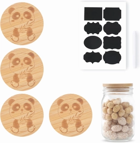 Oui Yogurt Bamboo Jar Lids Set, Wooden Lids for Oui Yogurt Jars, 4 Pack (Panda Print)
