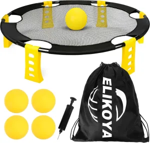 Outdoor Beach Ball Game Includes 4 Balls, Net and Carrying Bag - Roundnet Yard Games Set for Adults, Kids, and Family - Perfect for Beach, Yard, Lawn, Backyard, and Park