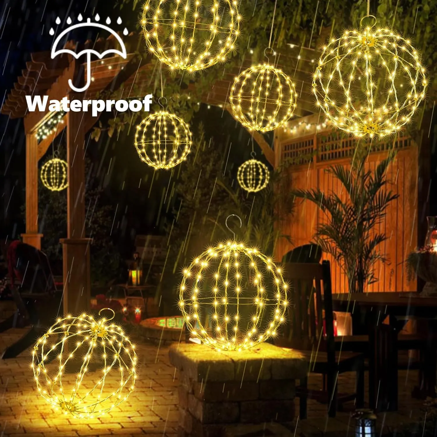 Outdoor Decorations Hanging Ball Lights 2PCS - 12 Inch Connectable Hanging Tree Globe 120 LED Fairy Lights with 8 Lighting Modes,Timing Function Waterproof Indoor Outdoor (Warm White, 2pcs)