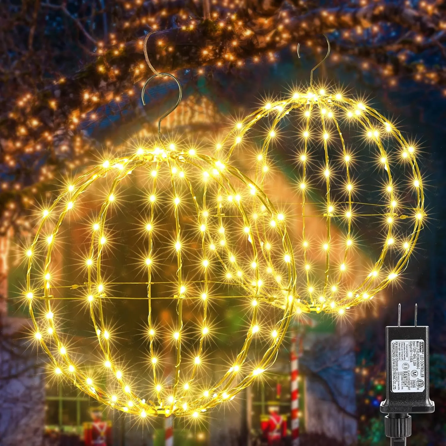 Outdoor Decorations Hanging Ball Lights 2PCS - 12 Inch Connectable Hanging Tree Globe 120 LED Fairy Lights with 8 Lighting Modes,Timing Function Waterproof Indoor Outdoor (Warm White, 2pcs)