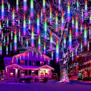 Outdoor String Lights, Meteor Shower Light 20 Inch 20 Tube Falling Rain Lighting Snow Falling Icicle Cascading String Strands for Xmas Tree Halloween Decoration Wedding Party,Colorful