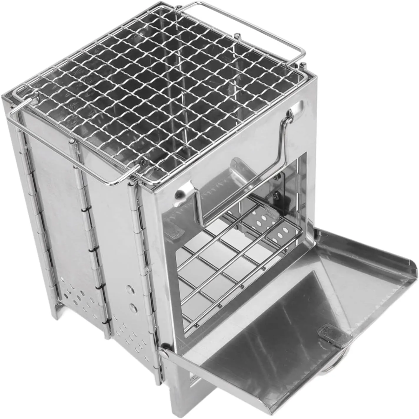 Outdoor Wood Burning Stove Stable Stainless Steel Mini BBQ Grill for Warm Camp Meals, Portable Camping Grill for Picnic Cooking