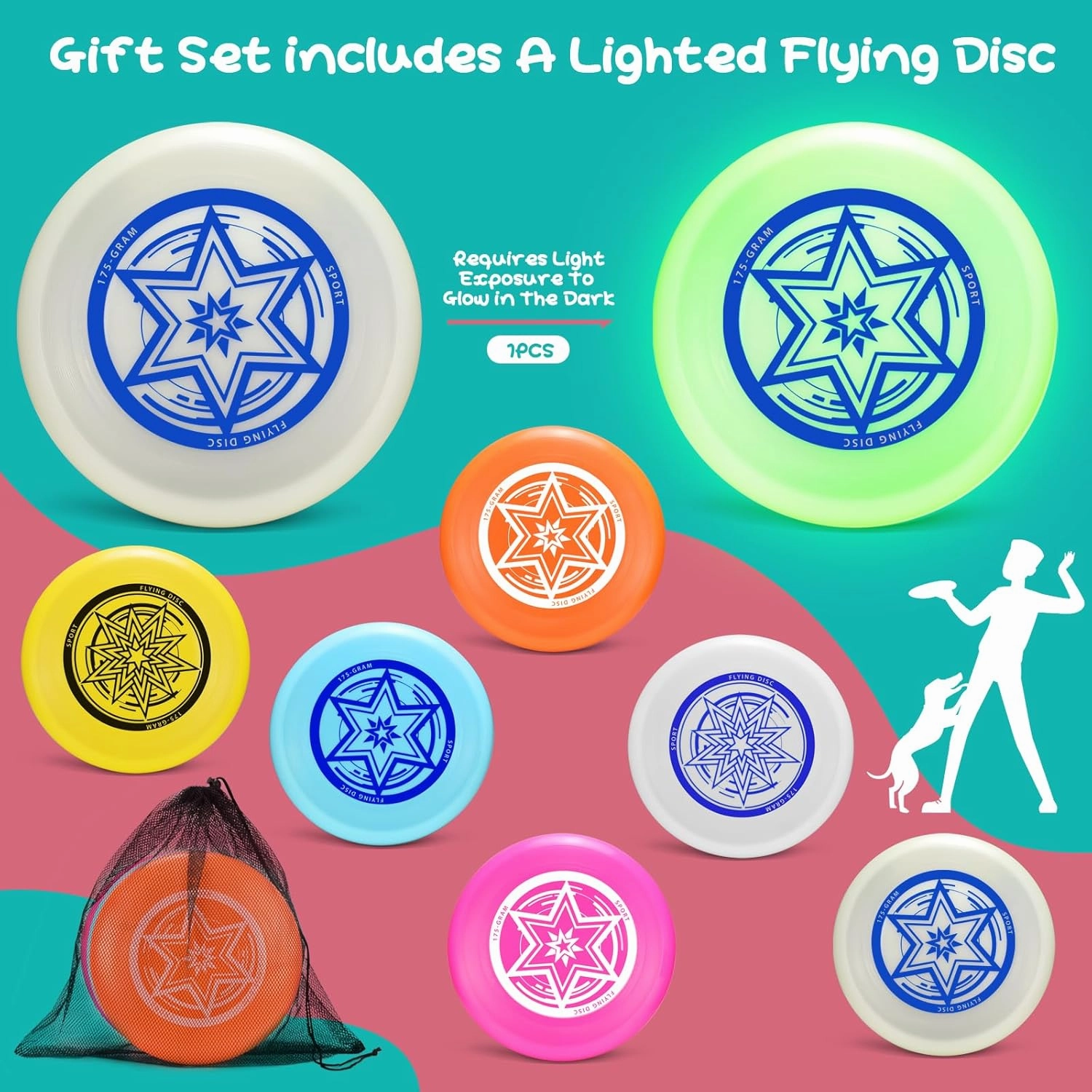 Outdoor Flying Disc 175g,Adult Sport Disc Set for Competitive and Pro Players,Flying Disc Set Includes 1 Glow in The Dark Flying Disc for Beach Pool Game, Camping and Backyard