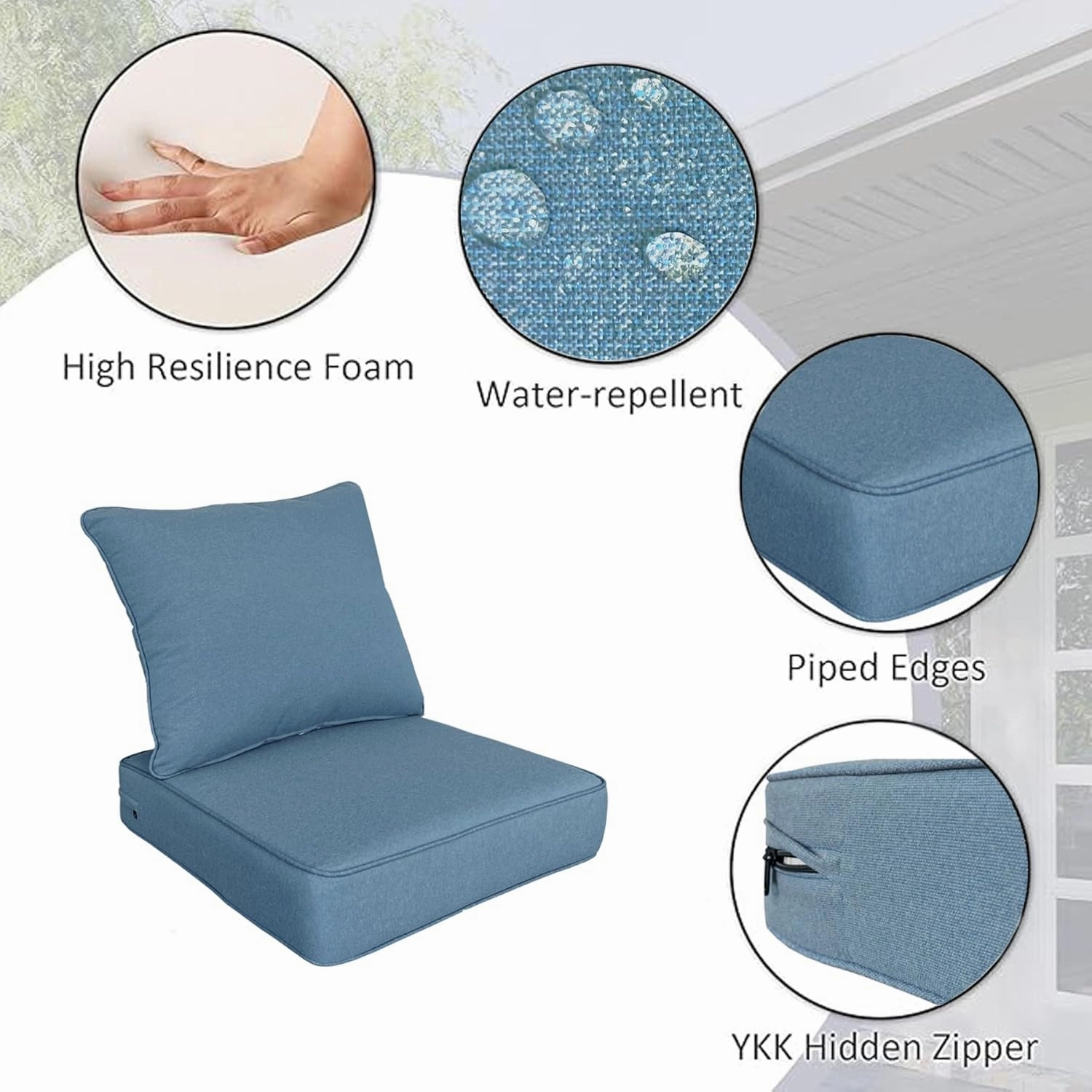 Outdoor/Indoor 24x24 inch Deep Seat Patio Cushions Set of 2 Resilient Foam Filling Water Repellent Stain-Resistant UV Resistant Weather Resistant Patio Cushions Beige