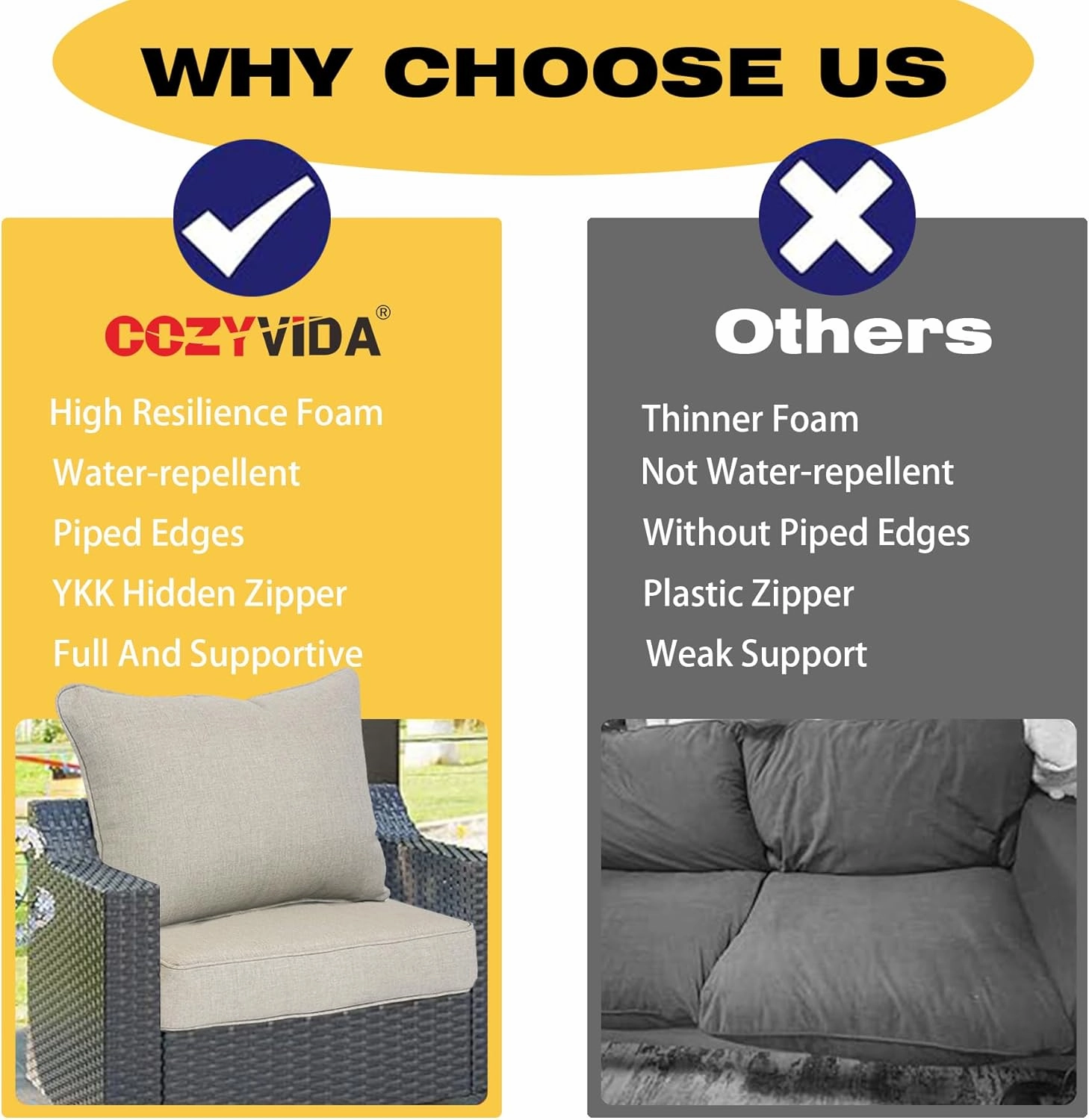 Outdoor/Indoor 24x24 inch Deep Seat Patio Cushions Set of 2 Resilient Foam Filling Water Repellent Stain-Resistant UV Resistant Weather Resistant Patio Cushions Riverbed