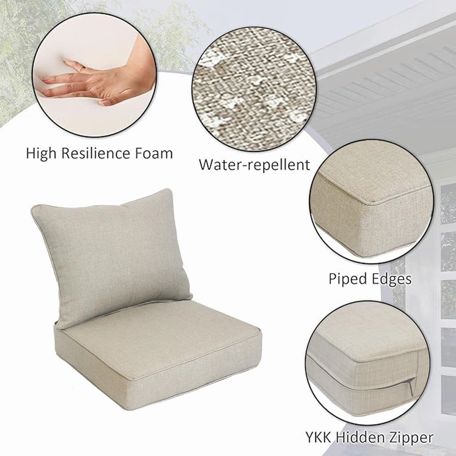Outdoor/Indoor 24x24 inch Deep Seat Patio Cushions Set of 2 Resilient Foam Filling Water Repellent Stain-Resistant UV Resistant Weather Resistant Patio Cushions Riverbed