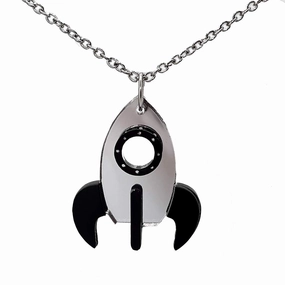 Outer Space Rocket Ship Silver Pendant Necklace, Science Astronomy Jewelry