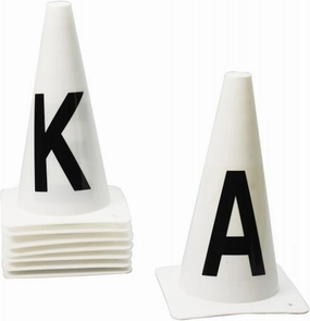 Ovation A, B, C, E, F, H, K, M Equestrian Sport Durable On-Set White Dressage Cones with Contrast Black Letters Set of 8