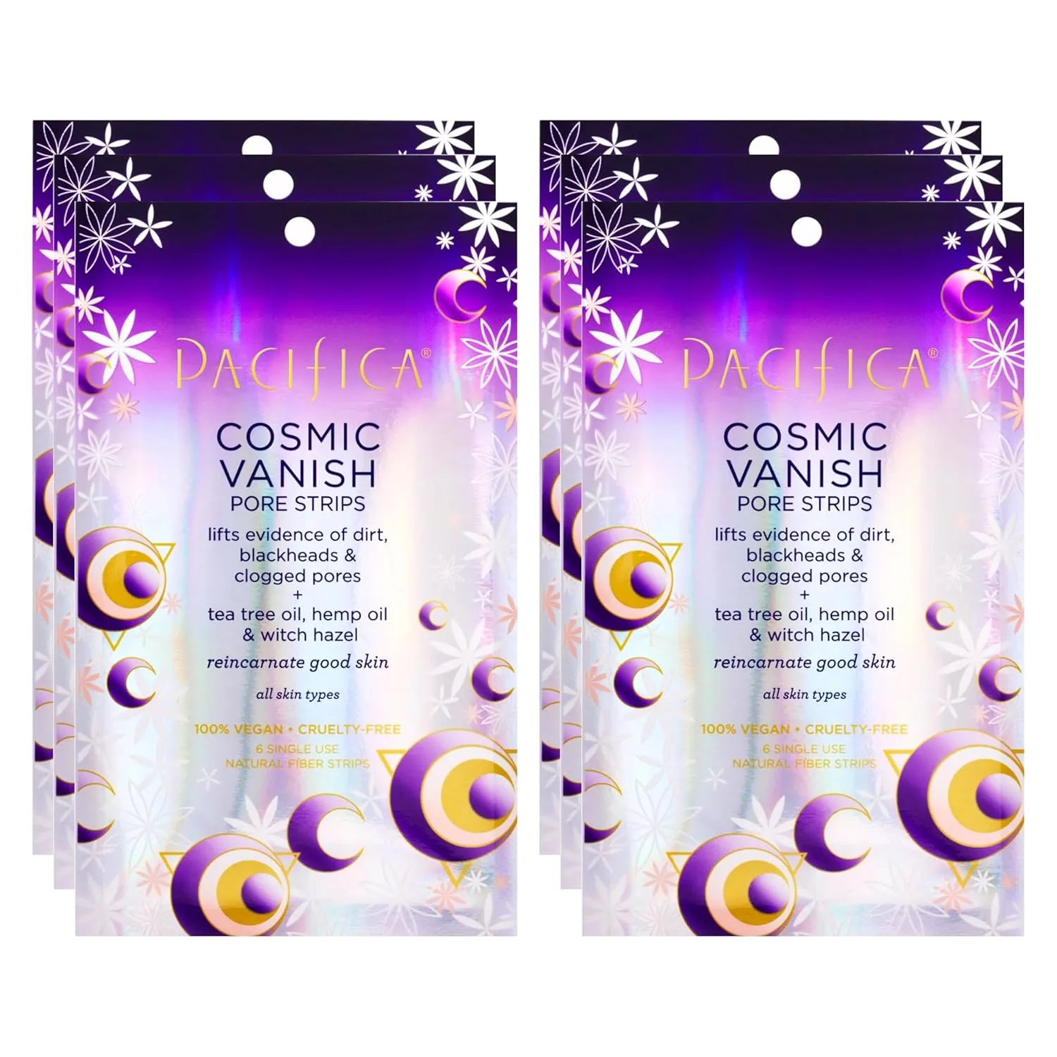 Pacifica - Blackhead Remover Pore Strips - 6-PACK Cosmic Vanish - for Nose, Chin & Forehead - Deep Cleansing Nose Strips w/Instant Pore Unclogging - Oil-Free Vegan Dermatologist Tested