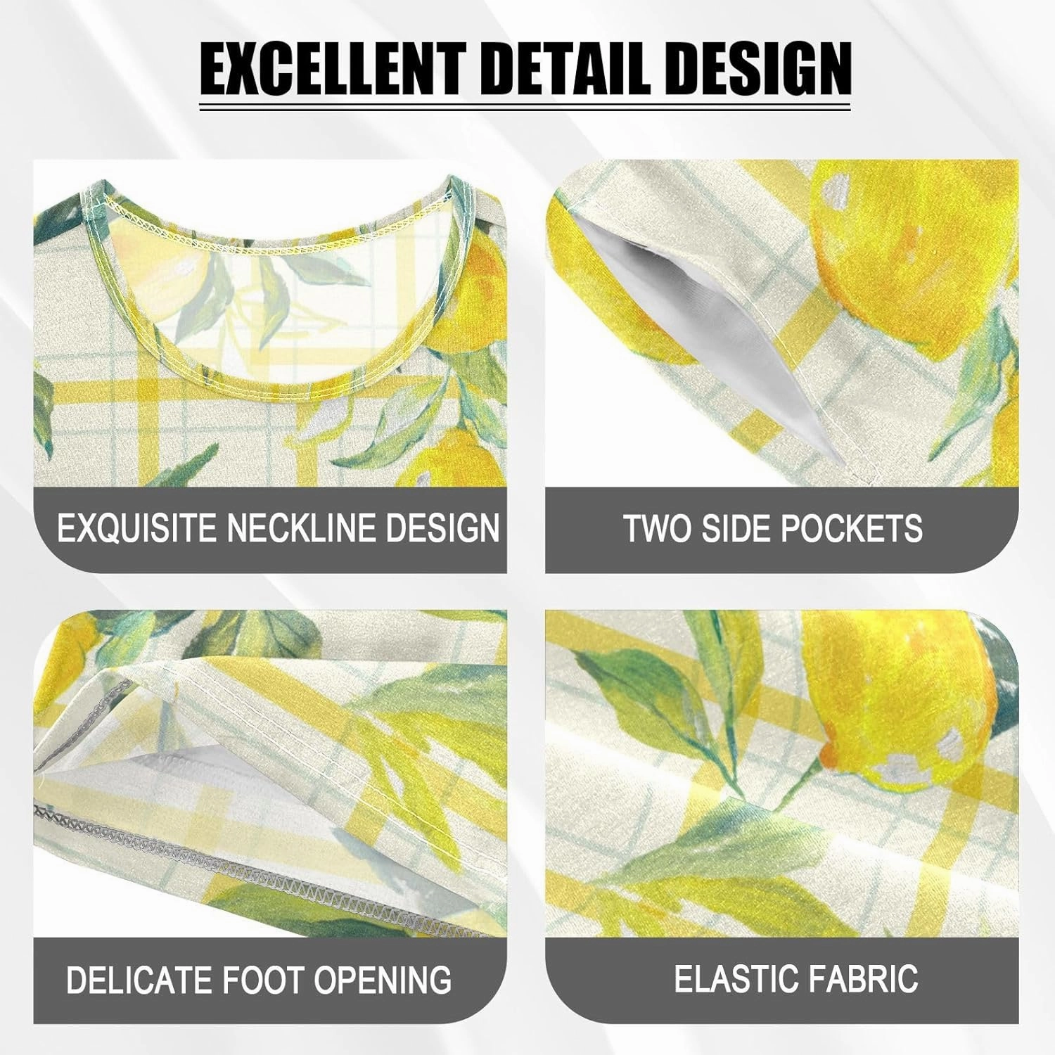 Pajama Short Sets Watercolor Fresh Lemons Soft Cotton Summer Sleepwear 2 Piece PJS Size 5-14T