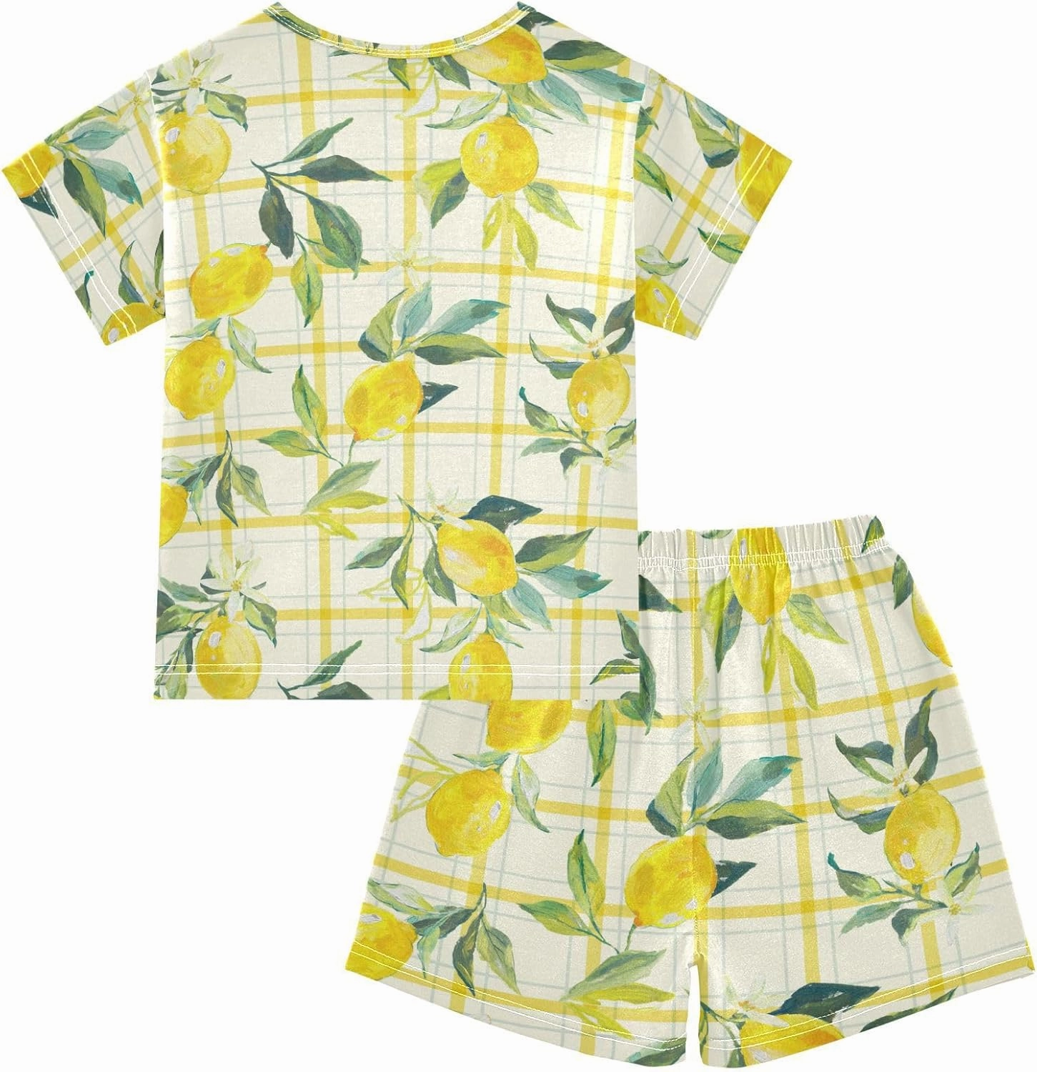 Pajama Short Sets Watercolor Fresh Lemons Soft Cotton Summer Sleepwear 2 Piece PJS Size 5-14T
