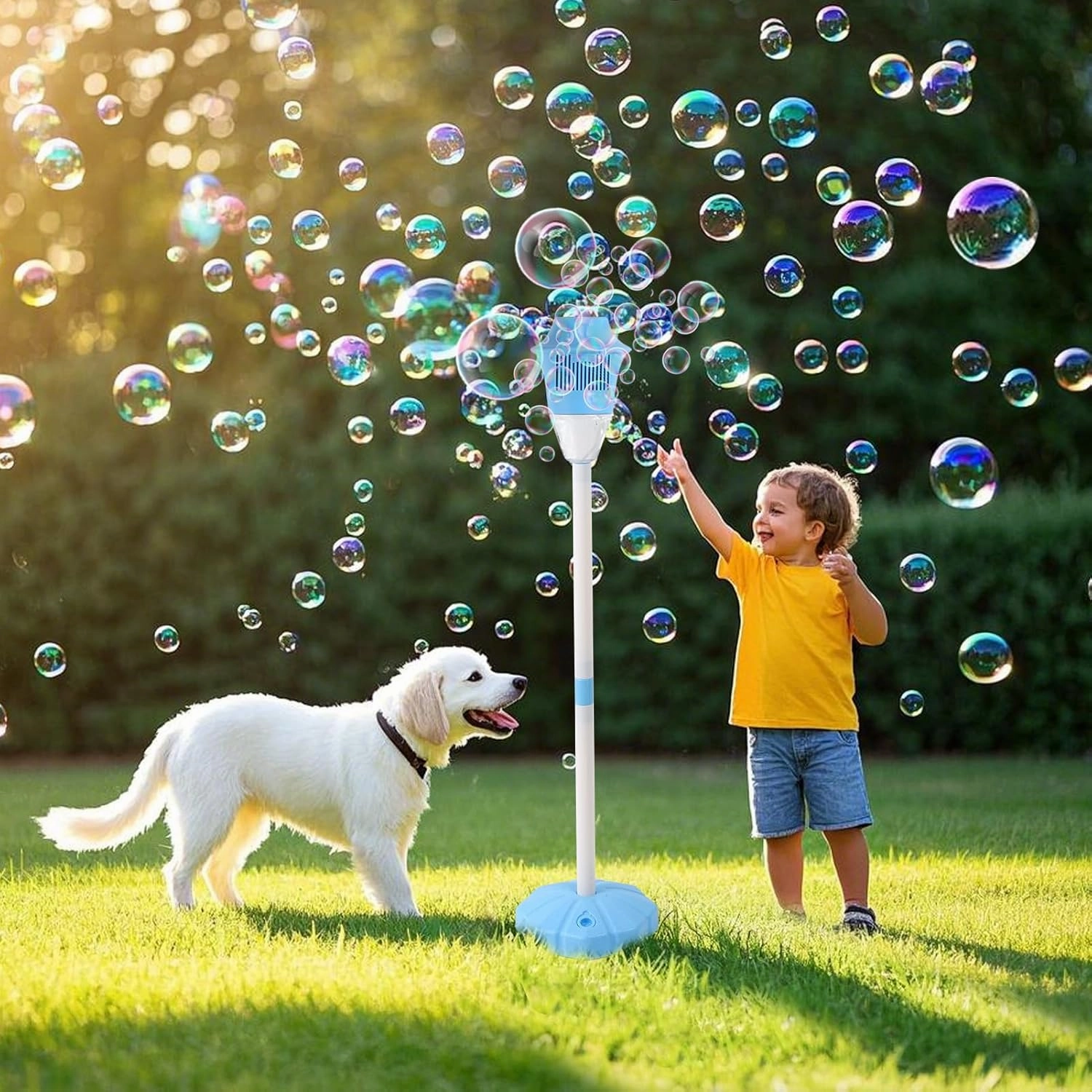Palksky Bubble Machine with Lights for Outdoor, Automatic Bubbles Blower Maker for Kids Toddlers, Height 47 Inches Battery Bubbles Blower Machine for Wedding Birthday Party