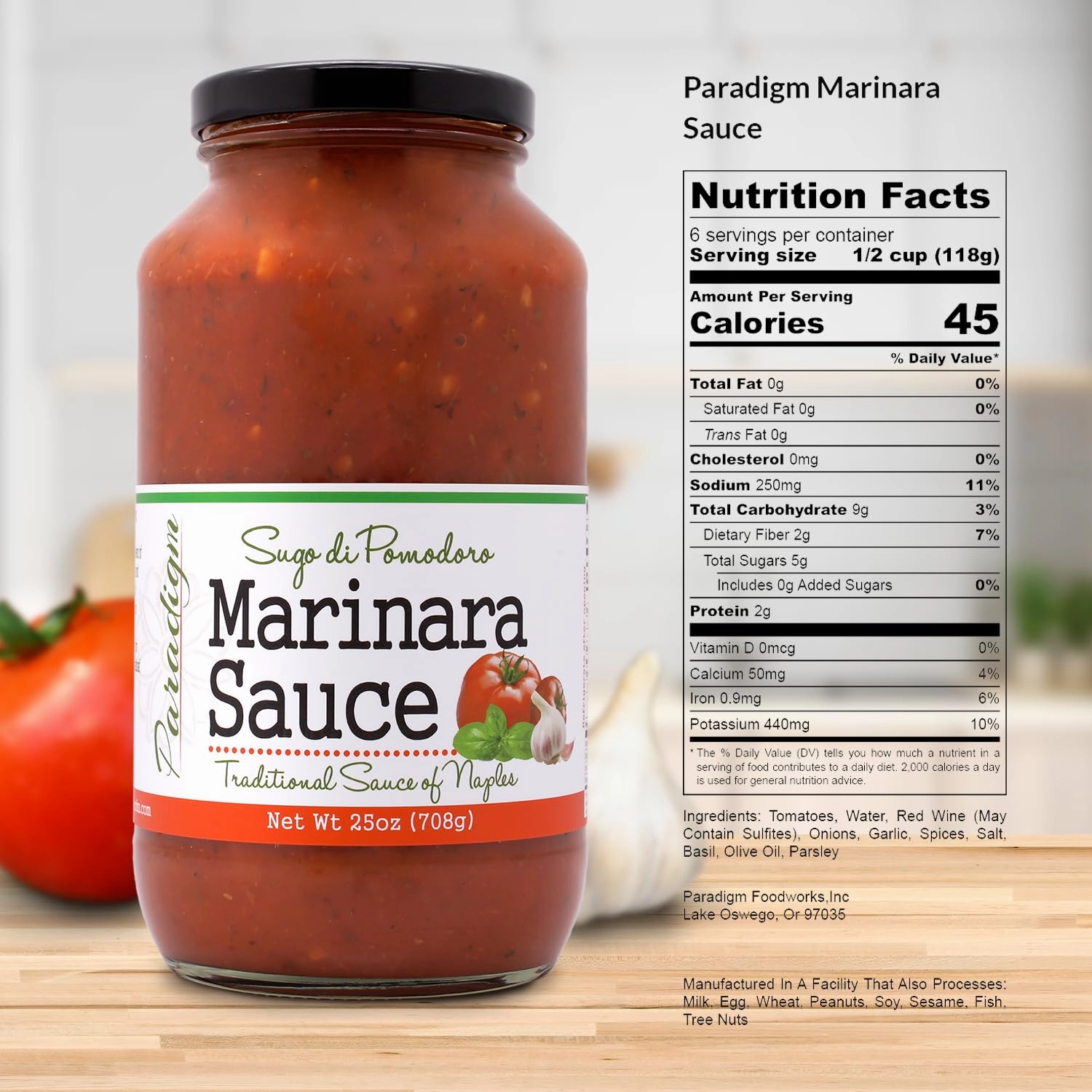 Paradigm Foodworks Marinara Sauce, 25 Ounce