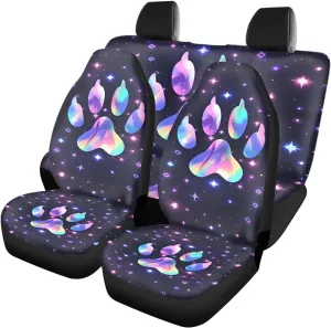 Paw Print Fashion Car Seat Covers Set Full Set Patriotic Comfort Front Back Car Seats Quick Setup Elastic Straps