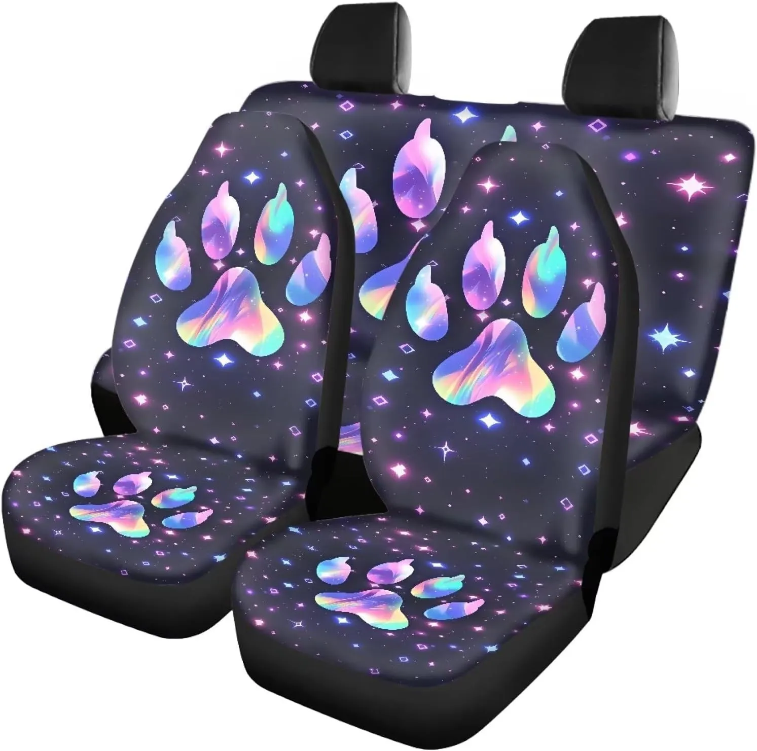 Paw Print Fashion Car Seat Covers Set Full Set Patriotic Comfort Front Back Car Seats Quick Setup Elastic Straps
