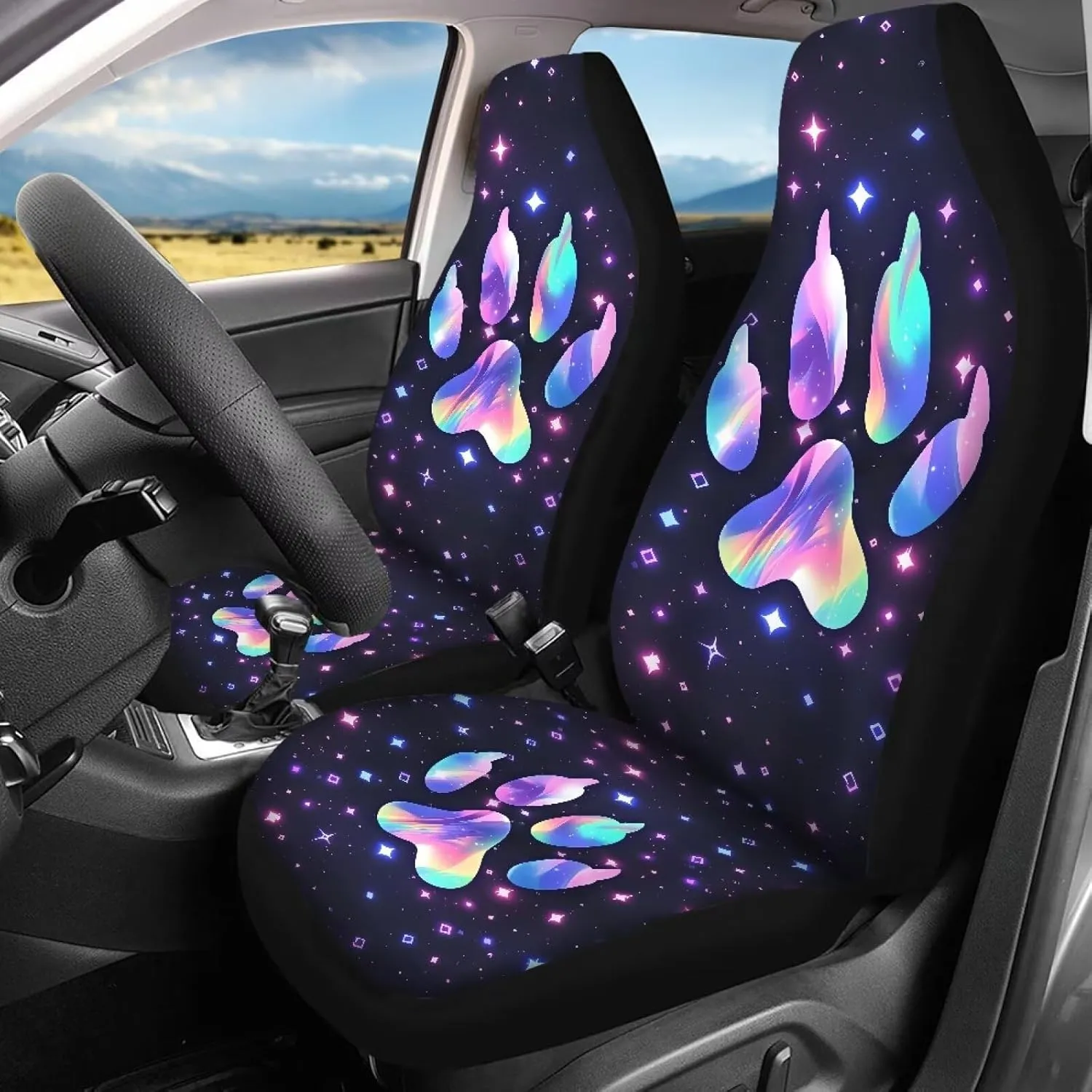 Paw Print Fashion Car Seat Covers Set Full Set Patriotic Comfort Front Back Car Seats Quick Setup Elastic Straps