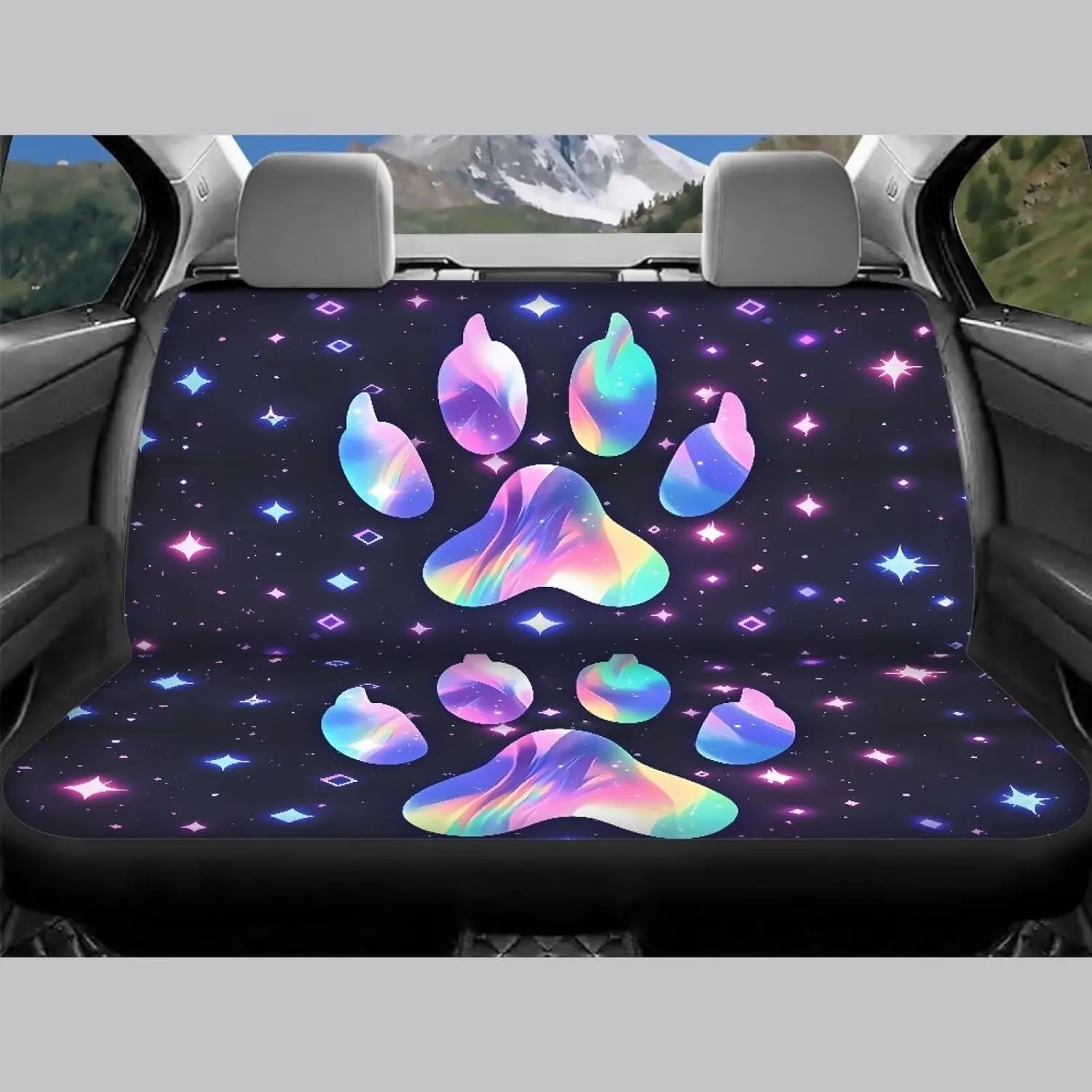 Paw Print Fashion Car Seat Covers Set Full Set Patriotic Comfort Front Back Car Seats Quick Setup Elastic Straps
