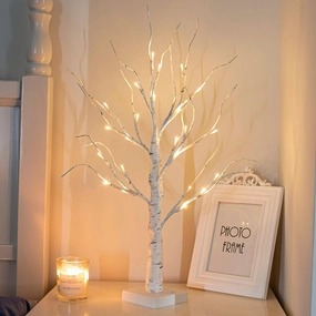 PEIDUO Artificial Tree for Easter Decorations, 2 FT Birch Tree with LED Lights, Warm White Fairy Lights Spirit Tree Lamp for Home Indoor Tabletop Christmas Decor Centerpiece, Battery Powered, Timer