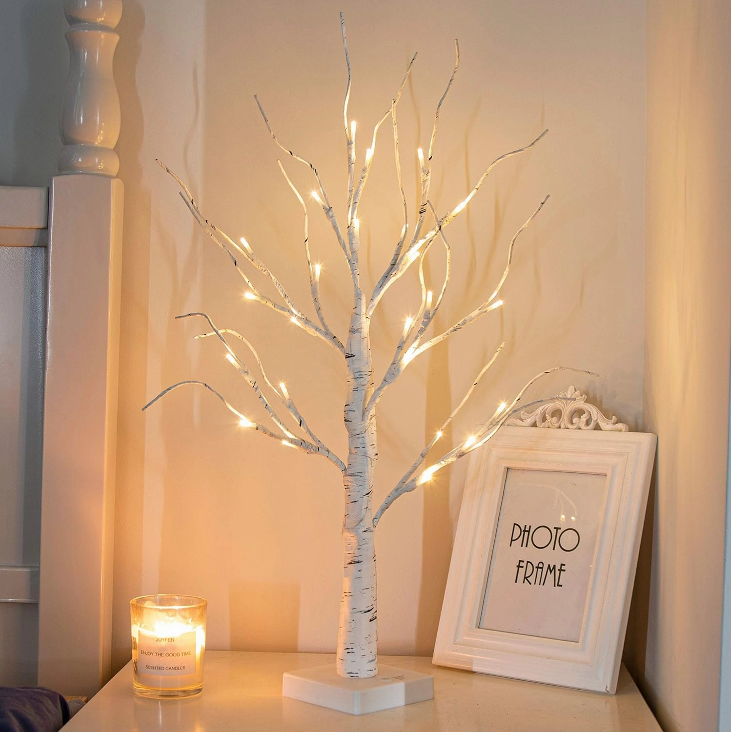 PEIDUO Artificial Tree for Easter Decorations, 2 FT Birch Tree with LED Lights, Warm White Fairy Lights Spirit Tree Lamp for Home Indoor Tabletop Christmas Decor Centerpiece, Battery Powered, Timer