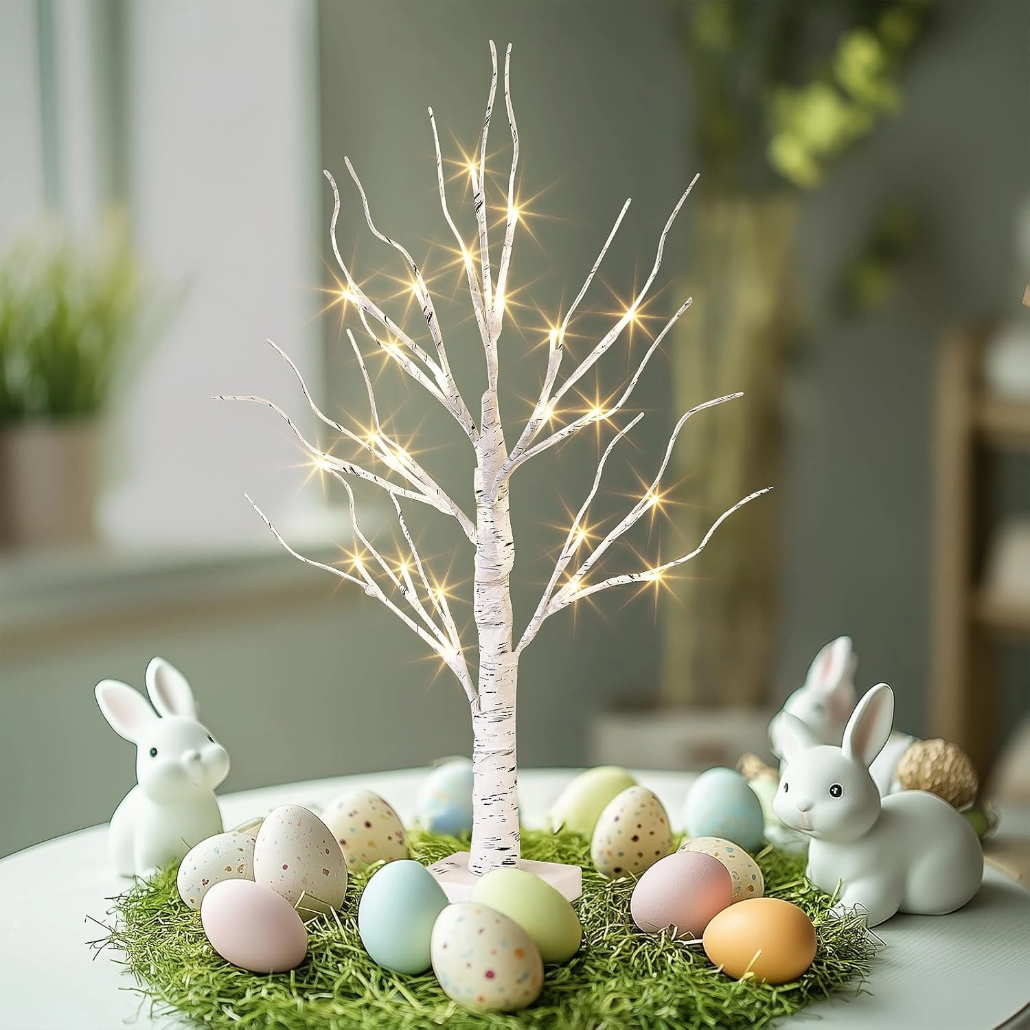PEIDUO Artificial Tree for Easter Decorations, 2 FT Birch Tree with LED Lights, Warm White Fairy Lights Spirit Tree Lamp for Home Indoor Tabletop Christmas Decor Centerpiece, Battery Powered, Timer