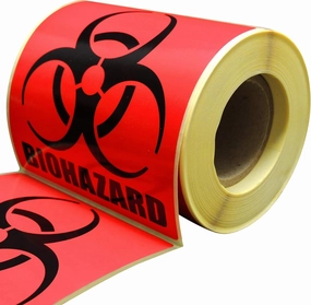 Performore - 4 x 4 Biohazard Stickers, Roll of 250 Warning Labels, Coated Paper, Universal Biohazard Symbol, Self-Adhesive Warning Signs for Labs, Hospitals, Industrial Use