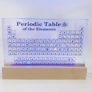 Periodic Table with Real Element Samples Inside Great Gifts for Science Clear Acrylic Table of Elements with Actual Elements with Colorful Light Base 7.9" x 5"