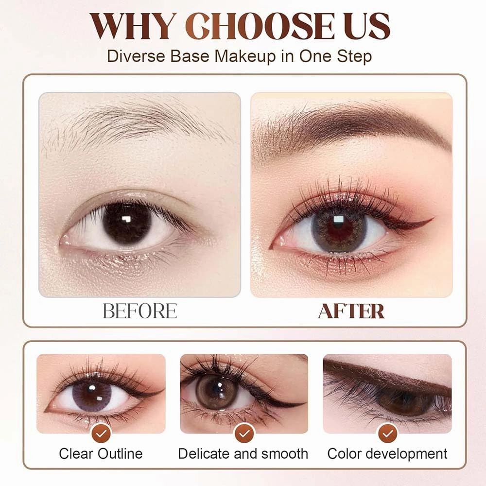 Persona Eyeliner Pencil Waterproof, Occasionalous 24 Hr Long-Lasting Gel Duo Sharpenable Eyeliner Pen with Sharpener, 2in1 Smudge-Proof Eye Liner and Eyebrow Pencil, Eye Makeup Tool (Chocolate)