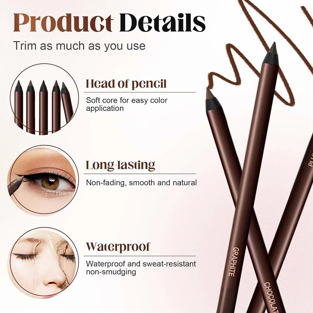 Persona Eyeliner Pencil Waterproof, Occasionalous 24 Hr Long-Lasting Gel Duo Sharpenable Eyeliner Pen with Sharpener, 2in1 Smudge-Proof Eye Liner and Eyebrow Pencil, Eye Makeup Tool (Chocolate)