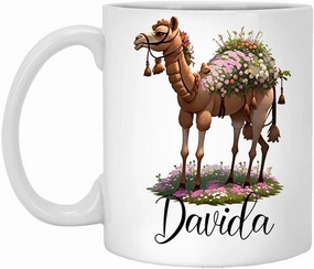 Personalized Camel Name Davida 11oz White Mug Mug, Custom Name Coffee Mug Gift for Animal Lover, Customizable Mug for Birthday Christmas Wildlife Mug 11 Oz White Ceramic Coffee Mug 956238