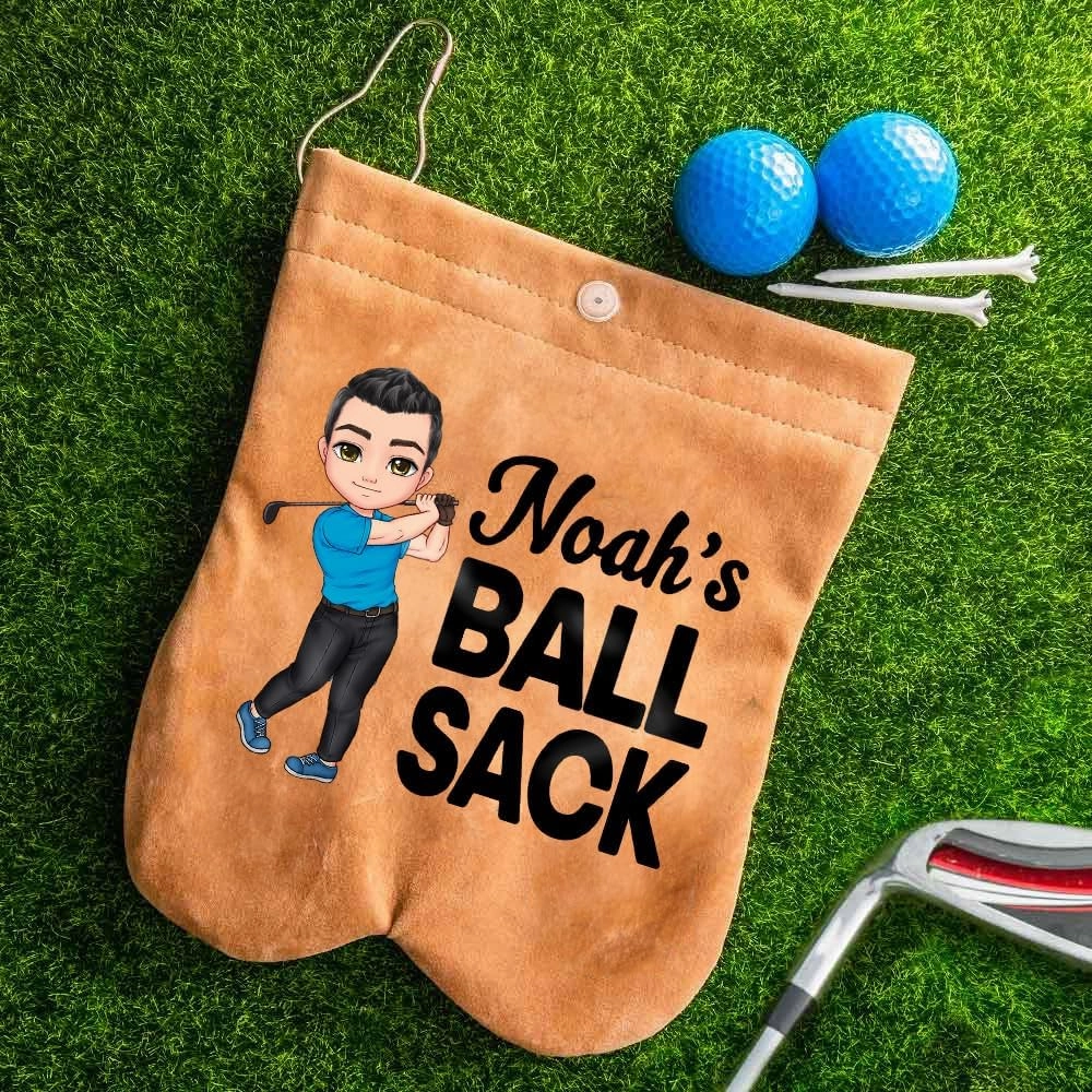 Personalized Golf Ball Bag, Custom Cartoon Character & Name on Golf Shag Bag with 2 Balls, Birthday Gift for Men Women