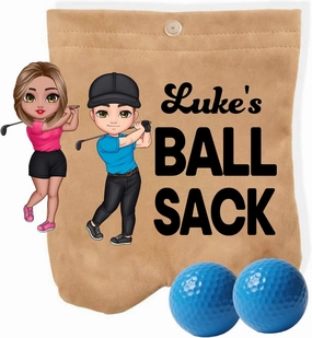 Personalized Golf Ball Bag, Custom Cartoon Character & Name on Golf Shag Bag with 2 Balls, Birthday Gift for Men Women