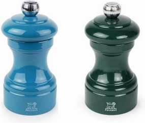 Peugeot Bistro Pepper and Salt Mill Set, 4in - Beechwood Mills with Adjustable Grinding - For Peppercorns and Rock Salt, Corrosion-Resistant - Essential Kitchen Tools (Blue/Green)
