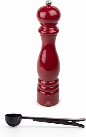 Peugeot Paris u'Select 12-inch Salt Mill Gift Set, Passion Red - With Stainless Steel Spice Scoop/Bag Clip (Salt Mill w/Scoop)