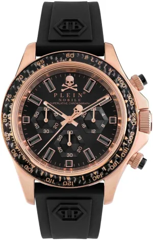 Philipp Plein Nobile Racing Collection Luxury Mens Watch Timepieces with a Black Strap and Dial Featuring a IP Rose Gold Case